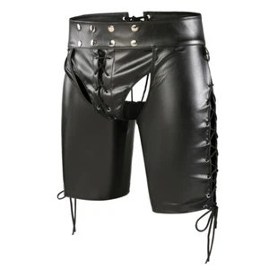 Pantalones cortos ajustados de cuero PU para hombre con aspecto húmedo vendaje lateral sin espalda baúles - Imagen 1 de 15