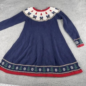 Hanna Andersson Gnome Sweater Dress Girls 10 Navy Blue Fair Isle Long Sleeve - Picture 1 of 13
