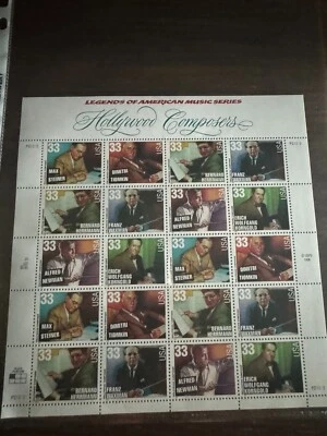 Hoja de 20 estampillas de compositores de Hollywood Scott #3339-44 33¢ (1999) Foto 1 de 2