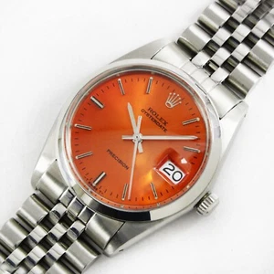 Orologio Vintage Rolex Oysterdate Precision 6694 Sunburst Quadrante Arancione Uomo Acciaio - Foto 1 di 14