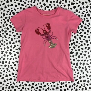 J.Crew Crewcuts Girls' Pink Sequin Ombré Lobster Graphic Tee MEDIUM BY842 - Picture 1 of 5