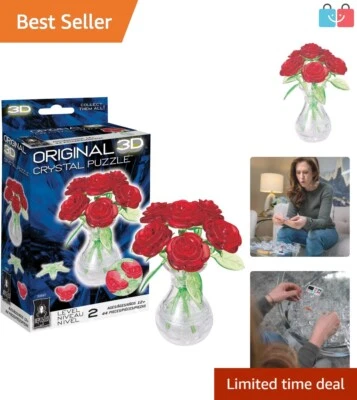 Challenging 3D Crystal Puzzle: Roses in Vase for Ages 12+ - 44 Pieces - Image 1 of 4