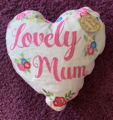 Small Heart Embroidered Cushion "LOVELY MUM" Off White by Sass & Belle NWT - Image 1 of 4