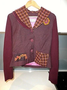 MADAME ZAZA OF MARSEILLE DESIGNER orange dark red quirky WOOL jacket Size 8 - Picture 1 of 12