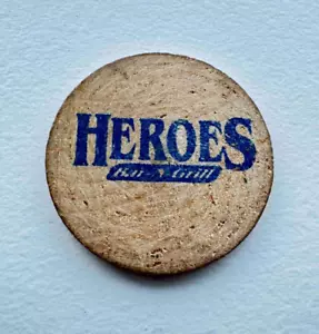 Wooden Token Heroes Bar N Grill Good For One Beer - Picture 1 of 2