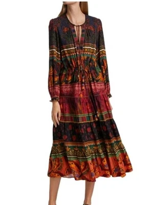 Vestido Midi FARM RIO Mixto Patchwork Talla L Boho Multicolor Manga Larga Foto 1 de 4