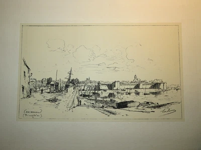 Maxime LALANNE 1827-1886 LITHO CONCARNEAU BRETAGNE IMPRESSIONNISME MARINE 1870 - Photo 1/4