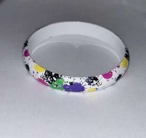 Vintage 1980’s Acrylic Bangle Bracelet Splash Ink Stackable Retro Colorful - Picture 1 of 4