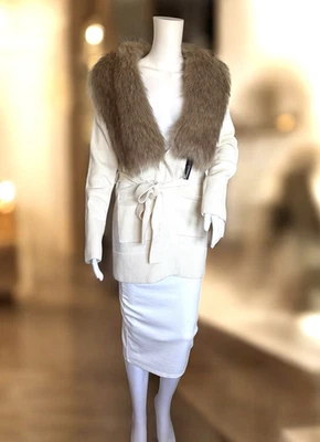 Cárdigan Banana Republic Mujer Crema Suéter Corbata Cintura Extraíble Imitación Piel Talla XS. Foto 1 de 4