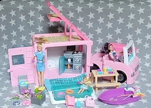 Barbie Dream Camper Complete with Extras Pets Bags Dolls Boat Pool BBQ Boxed - Picture 1 of 21