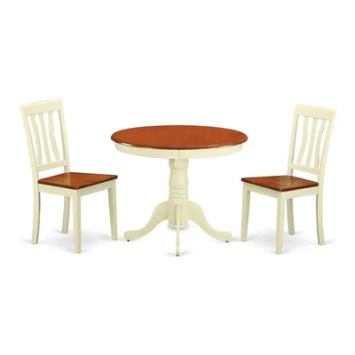 East West Furniture Antique 3-piece Wood Dining Set in Cream and Cherry - Image 1 of 4