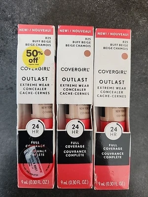 COVERGIRL- LOT of 3 - Outlast Extreme Wear CONCEALER- 825 BUFF BEIGE-NEW& Sealed - Image 1 of 3