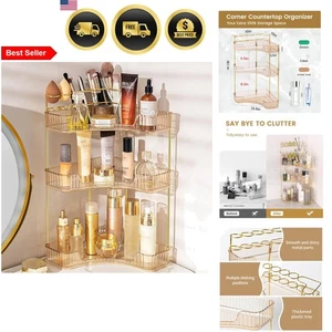 Makeup Organizer Vanity 3-Tier Corner Bathroom Storage Acrylic Cosmetic Shelves - Picture 1 of 9