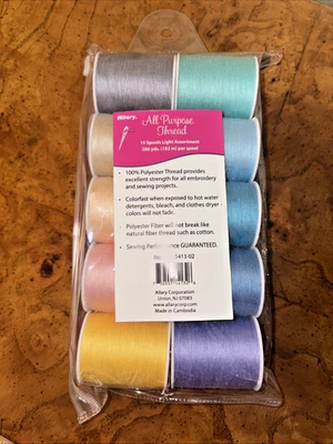 ALLARY 10 Spools Light Assortment 100% Polyester All Purpose Sewing Thread NEW - Image 1 of 2