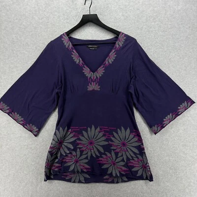 Blusa BCBGMaxazria para mujer talla mediana púrpura 3/4 manga ancha floral cuello en V Foto 1 de 4