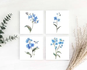 Forget Me Not Coasters Set of 4 Handmade Ceramic Tile / Stone Drink Coasters - Picture 1 of 5