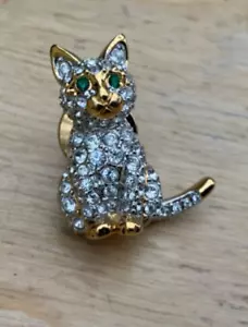 Swarovski Cat Kitten Pin Badge Crystal Animal Collectables Jewellery Owner Gift - Picture 1 of 2