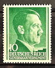 German Occupation Of Poland Gg Stamp 1941 Effigy Of Hitler Mh* 10 Rpf