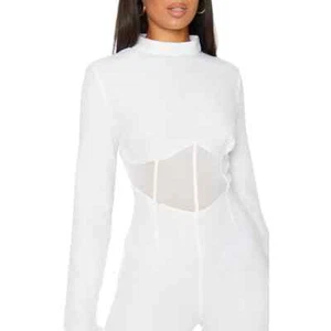 Nuevo Mameluco Pretty Little Thing Blanco con Corsé Malla Cintura Talla 2 - Imagen 1 de 7