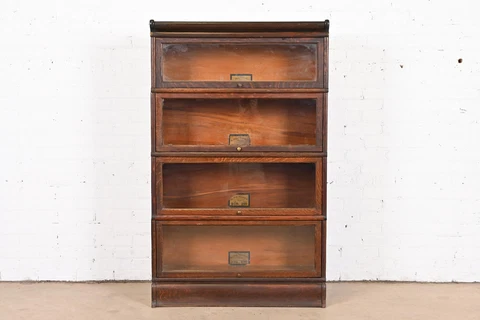 Globe Wernicke Arts & Crafts Oak Four-Stack Barrister Bookcase, Circa 1920s Cover
