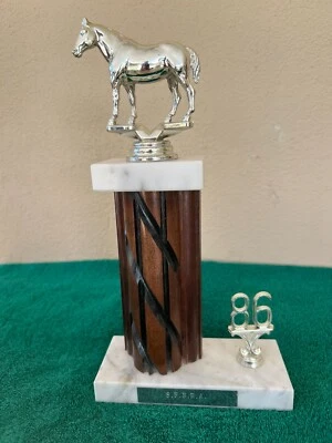 Vintage Horse Show Trophy-1986 SFBRA 1st place- Marble, Wood & metal- 11" tall - Image 1 of 4