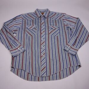Vintage Rustler Button Up Shirt XL Pearl Snap X-Long Tails Striped Western Mens
