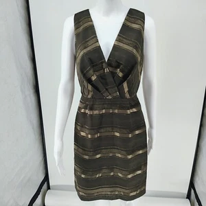 NWT Max & Cleo Women's Brown Striped Sleeveless Back Ziip Sheathe Dress (Size 4) - Picture 1 of 13