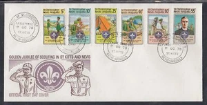 St. Kitts Nevis Anguila Scott 370-5 FDC - Movimiento Scout, 50 aniversario. - Imagen 1 de 1