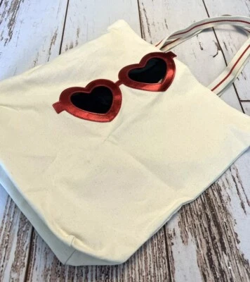 Bath & Body Works холст сумка с короткими ручками красный сердце солнцезащитные очки верхний молнии пляжная сумка - Изображение 1 из 4