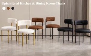 CHYTOO Leather Dining Chair with Gold Metal Leg, Sets of 2 Armless Dinner Chairs - Picture 1 of 36