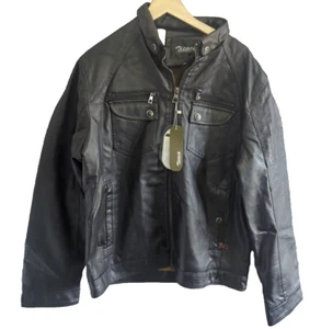 ZICAC MENS AUTUMN WINTER WARM FAUX LEATHER JACKET Medium BLACK - Picture 1 of 16