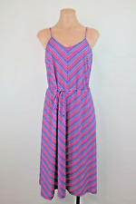 VTG 70s Chevron Nylon Abstract A-Line Belted House Dress sz M/L 9 Flowy Summer