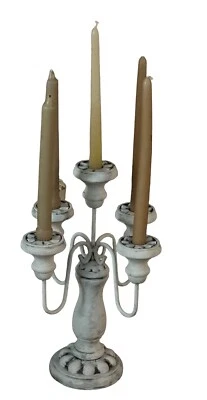 Candelabro de 4 Brazos Madera Blanco Envejecido 15X10 Velas Cónicas De Colección Foto 1 de 4