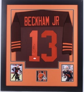 FRAMED CLEVELAND BROWNS ODELL BECKHAM JR AUTOGRAPHED SIGNED JERSEY JSA COA 31x35 - Picture 1 of 2