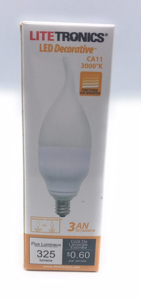 25Watt Equivalent Candelabra Base Led Bulb CA11 Dimmable 3000K Litetronics - Image 1 of 4