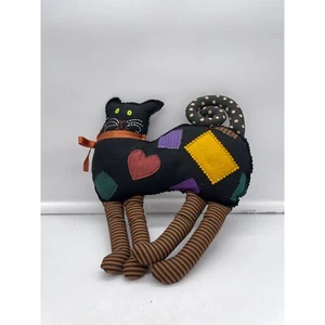 Hallmark Stuffed Felt Halloween Black Cat Patchwork Folk Art - Picture 1 of 5