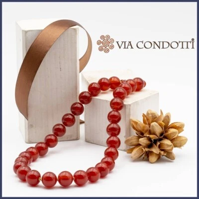 Collana in Corniola rossa naturale girocollo pietre dure e argento placcato oro - Immagine 1 di 4