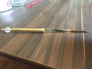 Gold Tone Metal Letter Opener  - CUT GLASS BALL ON HANDLE- ENGRAVED SUSIE - Picture 1 of 7