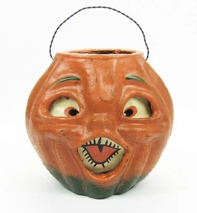 Ragon House 7" Retro Pappmaché Primitive Jack O-Lantern Chor Süßigkeiten Eimer - Bild 1 von 5