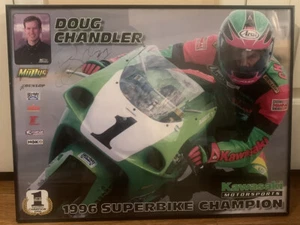 PÓSTER AUTOGRAFIADO DE DOUG CHANDLER 3 VECES CAMPEÓN AMA SUPERBIKE GARANTIZADO - Imagen 1 de 5