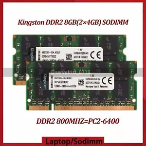Kingston DDR2 8GB(2×4GB) 800 MHz Laptop SODIMM Memory RAM PC2-6400 200Pin New UK - Picture 1 of 10