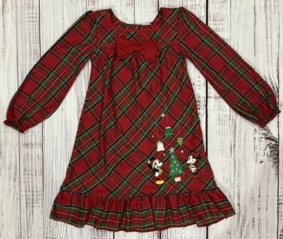 Disney Store Girls Christmas Plaid Mickey Minnie Mouse Nightgown Sz 5/6 - Image 1 of 4