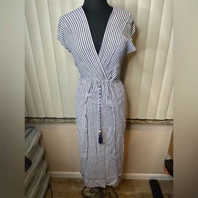 Maxi Vestido Blue Island Rayas Sin Mangas Talla Mediana Foto 1 de 4