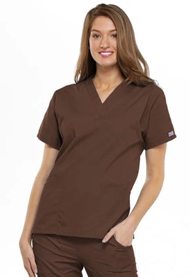 Cherokee Scrubs V Neck Scrub Top 4700 CHOCOLATE by Cherokee Workwear - Image 1 of 4