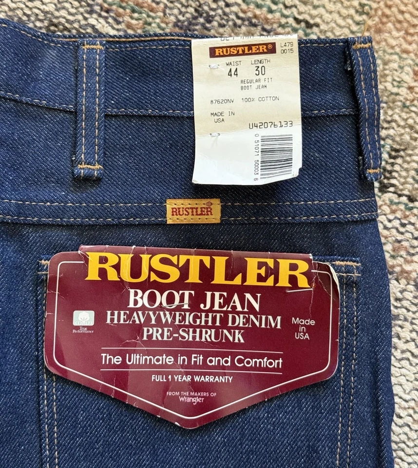 Pantalones de mezclilla Rustler Wrangler Boot vintage de colección sin usar sin lavar Western Foto 1 de 4