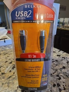Belkin USB2 Hi-Speed Gold Plated Contacts Cable A-Male B-Male 10 Feet / 3 Meters - Picture 1 of 2