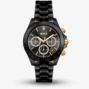 BOSS Ladies Novia Rose Gold Plated Ceramic Black Watch 1502633 - Picture 1 of 9