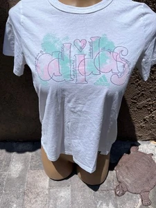 Adidas Graphics White Graphics Tshirts - Girls Sz XL-16 - Picture 1 of 8