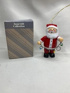 Wooden Avon Ornament Collection Santa Claus Trimming The Tree Lights Wire - Picture 1 of 5