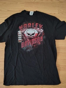 New Harley Davidson Biker Built Black T-Shirt Skull Engine Motor Size XL Bend OR - Picture 1 of 3